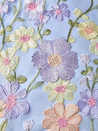 Light Blue Floral Embroidered Classic V Neck Sleeveless A-Line Floor-length Gown Dress