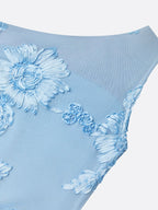 Light Blue Jacquard Classic Off The Shoulder Sleeveless Bodycon Floor-length Gown Dress