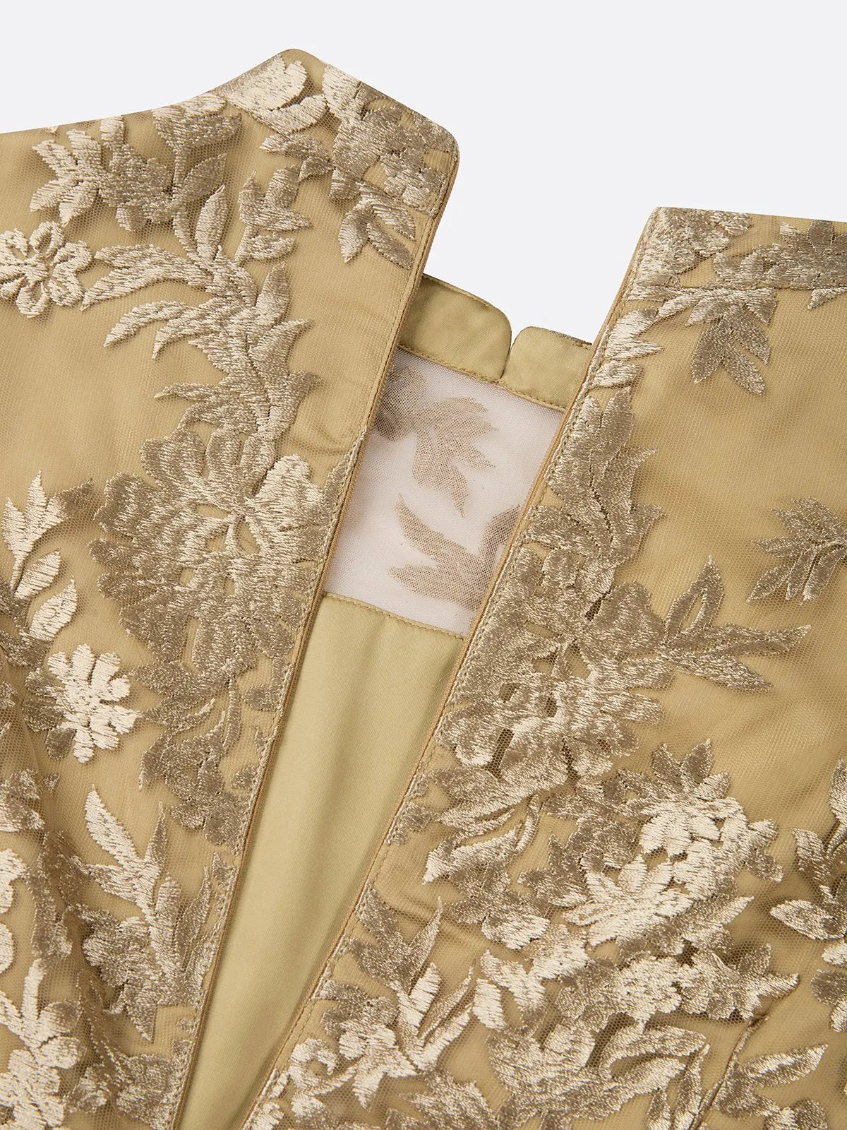 Golden Jacquard Lace Mock Neck Sleeveless Mermaid Midi Dress