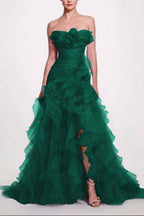Strapless Sleeveless Long High Split Prom Dress With Pleated XJ0663