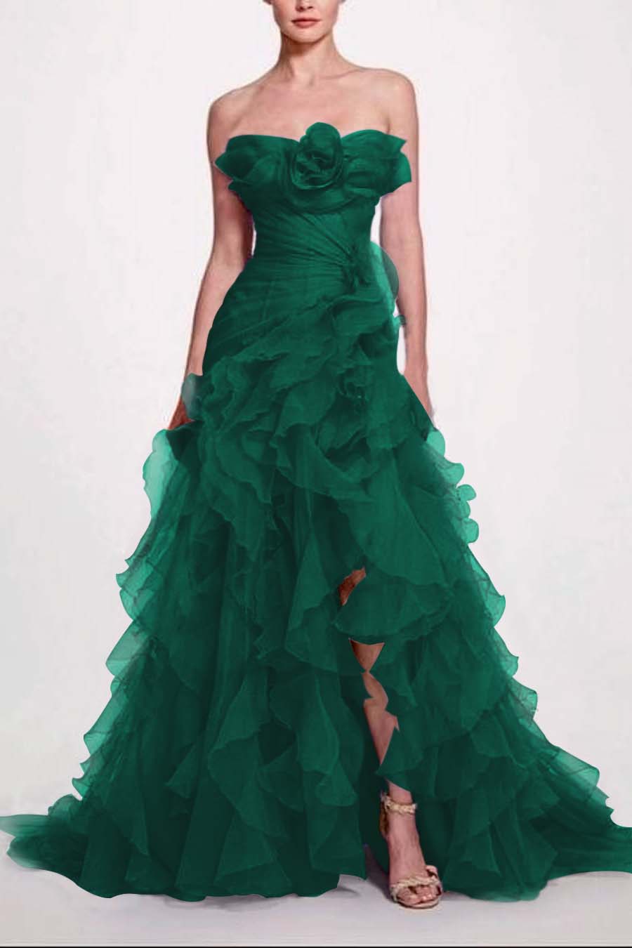 Strapless Sleeveless Long High Split Prom Dress With Pleated XJ0663
