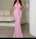 Cocoslly Strapless Sleeveless High Waist Long Mermaid Prom Dress | Candy Pink Sequins CO0115