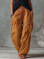 Retro Casual Workwear Style Red Cotton Pants
