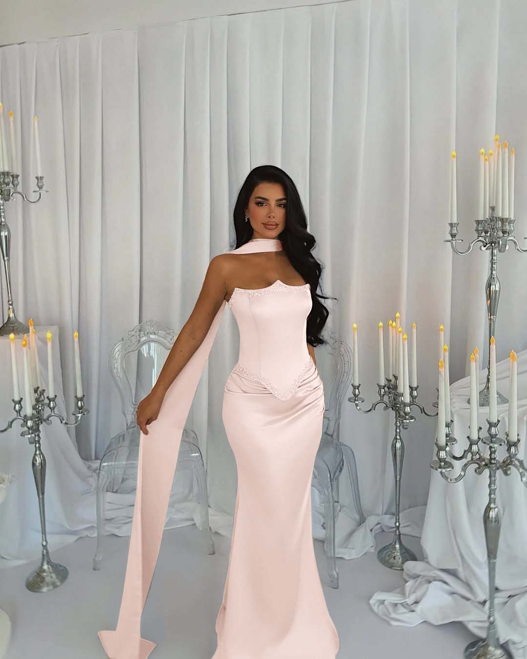 Strapless Sleeveless Long Mermaid Prom Dress With Beading Pleated YK0274
