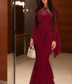 Cocoslly Long Sleeves High Waist Long Mermaid Prom Dress With Ruffles | White Lace JZ0164