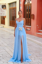 Strapless Sleeveless Long Split Prom Dress With Pleated Beading WQ0269