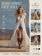 Elowen Lace Boho Maxi Duster Dress Ethereal Desert Goddess Statement Style