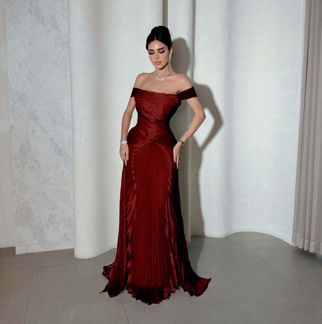 Chic Off the Shoulder Sleeveless Long Prom Dress With Pleated YK0266