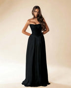 Strapless Sleeveless Long Pleated A-Line Prom Dress With Beadings And Rhinstone YK0781