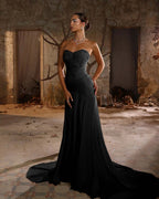 Chiffon Sweetheart Strapless Sleeveless Long Mermaid Prom Dress With Ruffles And Pleated YK0705