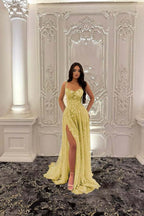 Straps Sleeveless Long Split Prom Dress With Pleated Appliques WQ0227