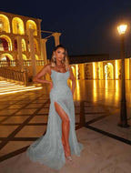 Strapless Sleeveless Long Mermaid Prom Dress With Split Appliques YK0231