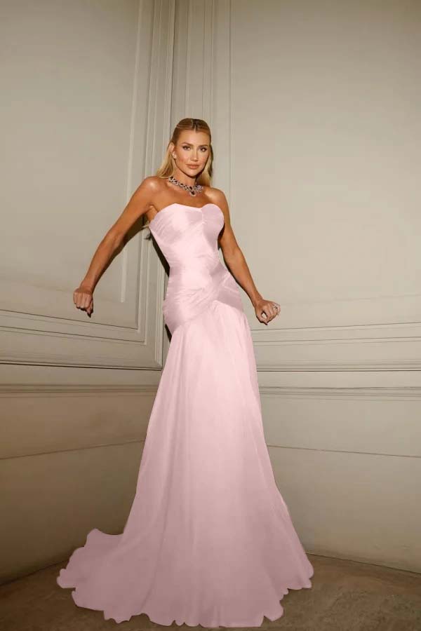 Strapless Sleeveless Sweetheart Long Prom Dress With Pleated YK0128