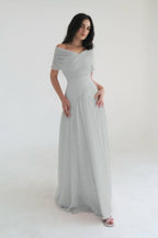 Chiffon Off the Shoulder Sleeveless Long Prom Dress With Pleated WQ0385