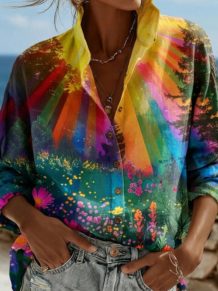 Women's Hippie Floral Print Art Print Shirt