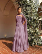 Chic One Shoulder Sleeveless Long Prom Dress With Pleated Shawl WQ0343