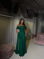 Tulle Off-The-Shoulder Strapless Sleeveless Long Mermaid Prom Dress With Pleated And Train YK0619