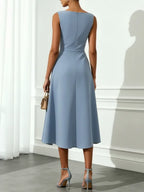 Blue Devore Classic Boat Neck Sleeveless A-Line Midi Dress