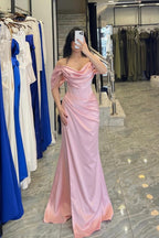 Off-The-Shoulder Sleeveless Long Mermaid Prom Dress With Pleated YS0023