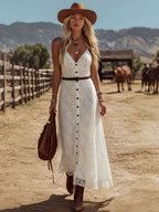 V-neck Lace Sleeveless Maxi Dress