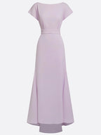 lavender Ruched Classic Boat Neck Cap Sleeve Raglan Sleeves Mermaid Floor-length Gown Dress