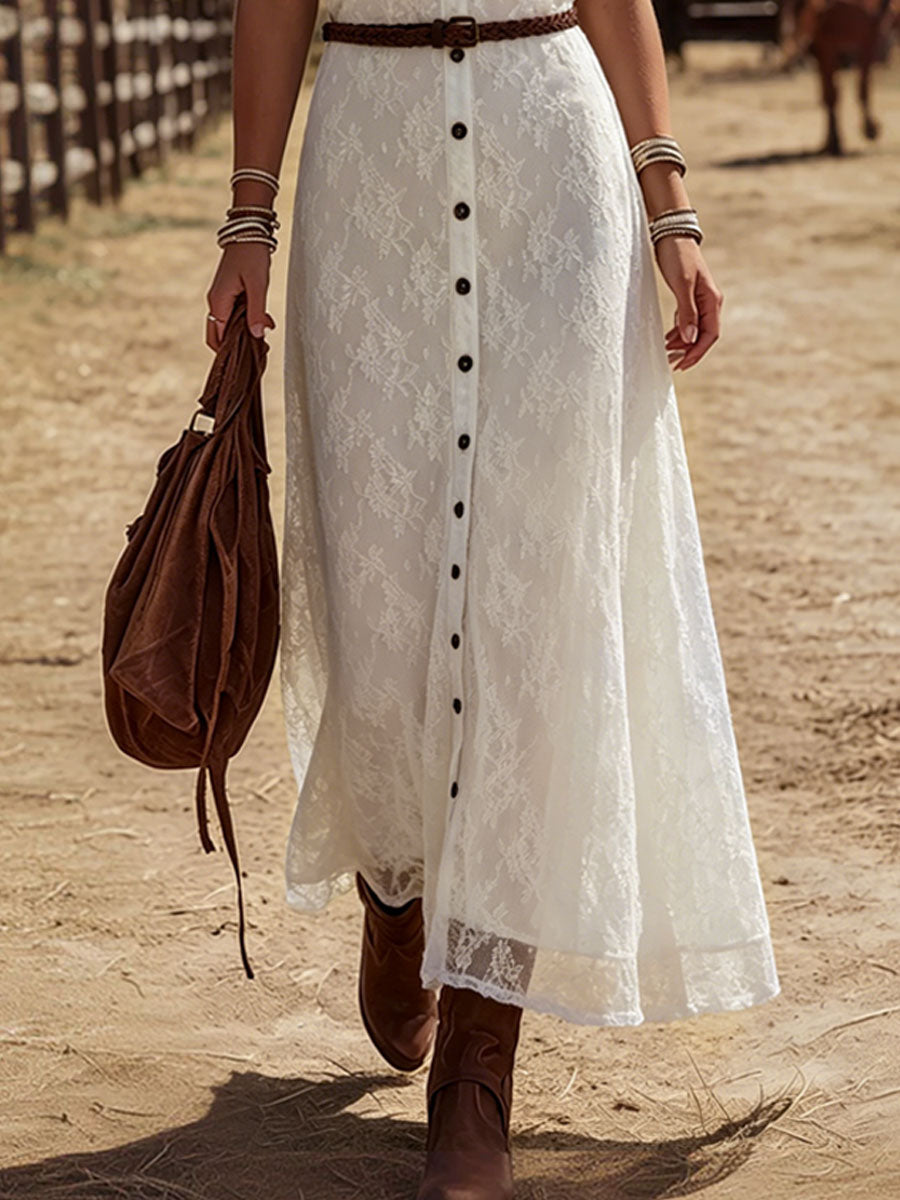 V-neck Lace Sleeveless Maxi Dress