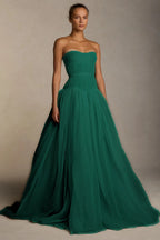 Cocoslly Strapless Sleeveless High Waist Long Prom Dress With Pleated | White Chiffon YC0565