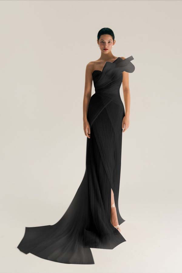 Asymmetric One Shoulder Sleeveless Long Pleated Mermaid Prom Dress With Split WQ0533