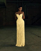 Cocoslly Strapless Sleeveless High Waist Long Prom Dress | Silver White Beading Pearls YK1253