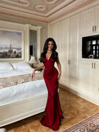 Charming V Neck Sleeveless Long Mermaid Prom Dress With Pleated YK0594