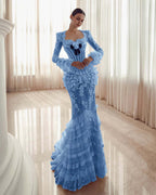 Long Sleeves Sweetheart Long Mermaid Prom Dress With Lace Appliques YK0181