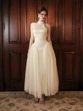 Cocoslly High Neck Sleeveless High Waist Long A Line Prom Dress | Ivory Satin And Tulle CO0201