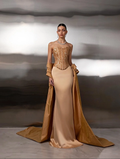Satin Strapless Sleeveless Long Mermaid Prom Dress With Ruffles And Sequins YK0759