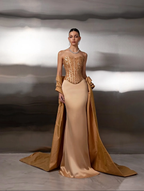 Satin Strapless Sleeveless Long Mermaid Prom Dress With Ruffles And Sequins YK0759