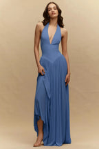 Cocoslly Halter V-Neck Sleeveless High Waist Long Prom Dress | Blushing Pink Chiffon YC0573