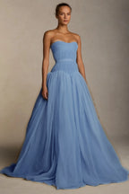 Cocoslly Strapless Sleeveless High Waist Long Prom Dress With Pleated | White Chiffon YC0565