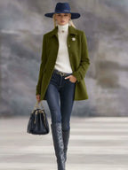 Casual Retro Olive Green Tweed Coat