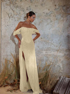 Off-The-Shoulder Strapless Sleeveless Long Mermaid Prom Dress With Sequins And High Split YK0711
