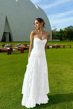 Cocoslly Strapless Sweetheart Sleeveless High Waist Long Prom Dress With Ruffles | Mint Green Chiffon YC0477