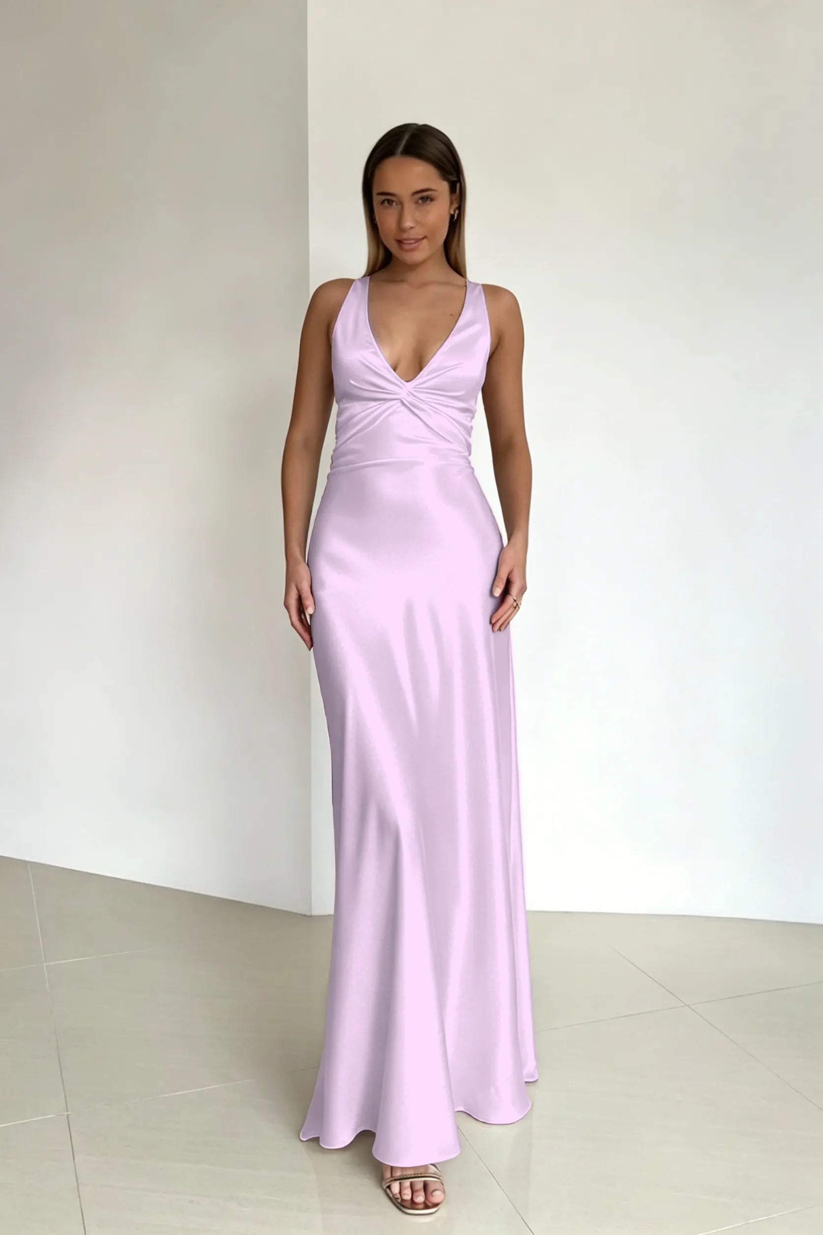 Cocoslly Halter V-Neck Sleeveless High Waist Long Prom Dress | Royal Blue Satin ZT0693