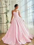 Satin V-Neck Strapless Sleeveless Long A-Line Prom Dress With Split And Pleated YK0614
