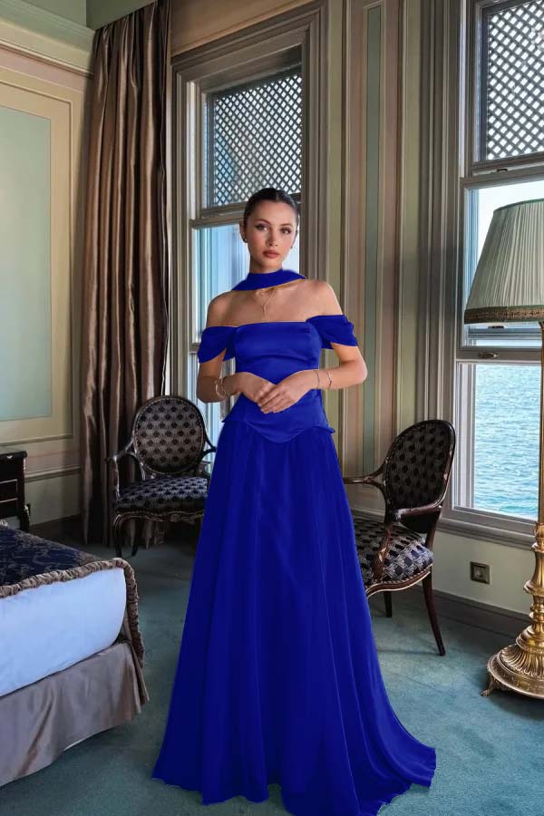 Stunning Off the Shoulder Sleeveless Long Prom Dress With Pleated WQ0225