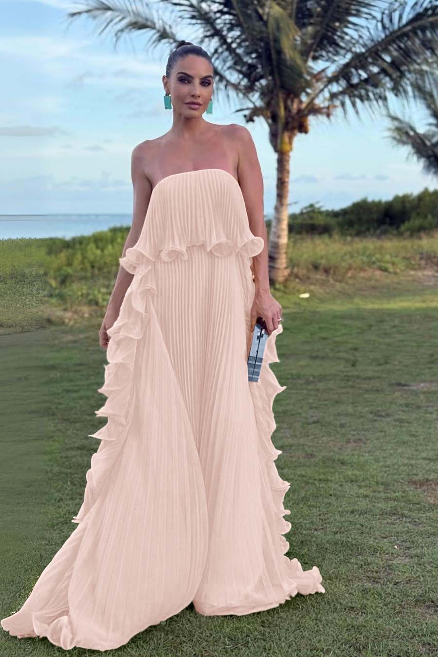 Charming Strapless Sleeveless Long Prom Dress With Pleated Ruffle WQ0065