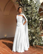 Chic One Shoulder Sleeveless Long Prom Dress With Pleated Shawl WQ0343