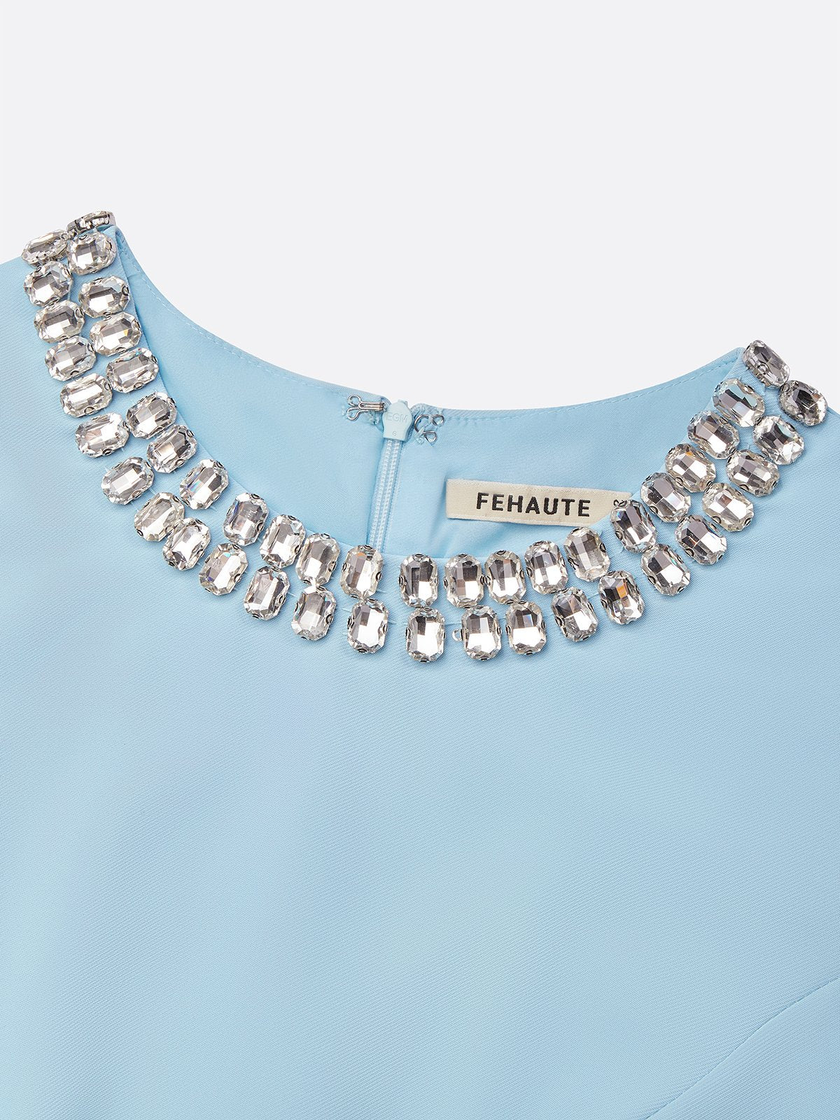 Light Blue Rhinestone Classic Crew Neck Sleeveless A-Line Mini Homecoming Dress