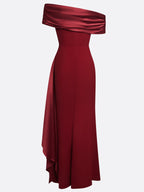 Wine Red Ruffled Classic One Shoulder Mermaid Maxi Dress