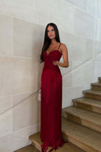 Cocoslly Spaghetti Straps Sleeveless Long Prom Dress With Beadings Tassel | Gold Beaded-Embroidered ZA0298