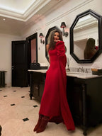 Cocoslly Wide Straps Sleeveless Long Mermaid Prom Dress | Red Satin CO0081
