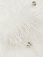 White Feather-trimmed Buckle Classic V Neck Stand Collar Long Sleeve A-Line Mini Dress