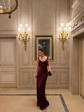 Cocoslly Wide Straps Sleeveless Long Mermaid Prom Dress | Burgundy Satin CO0091